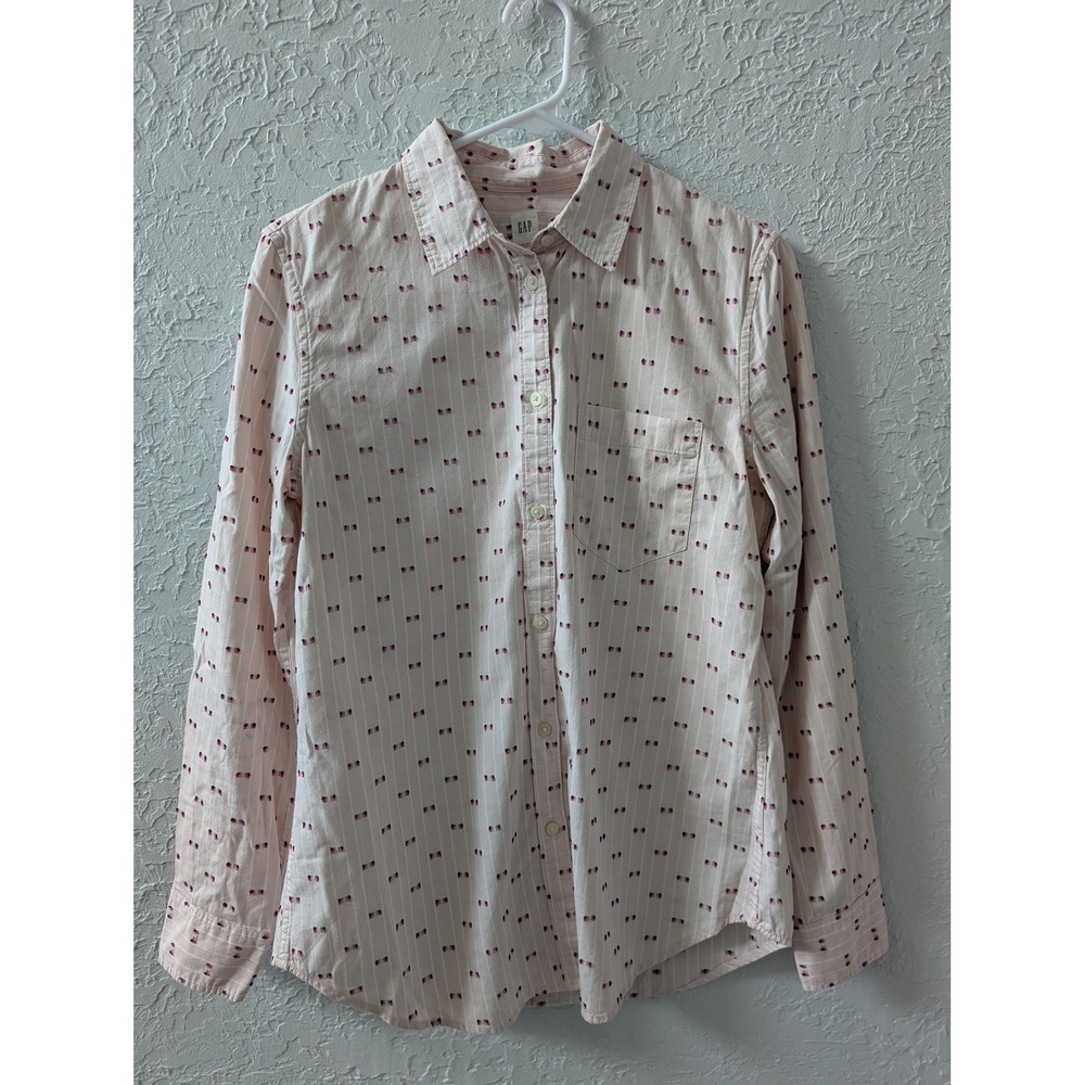 GAP Fitted Boyfriend Shirt Women S Pink Striped Dobby Long Sleeve Button Down
